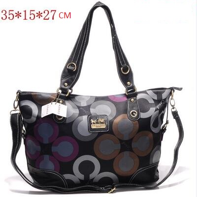 Coach Logo Monogram Medium Black Multi Totes EJM | Women